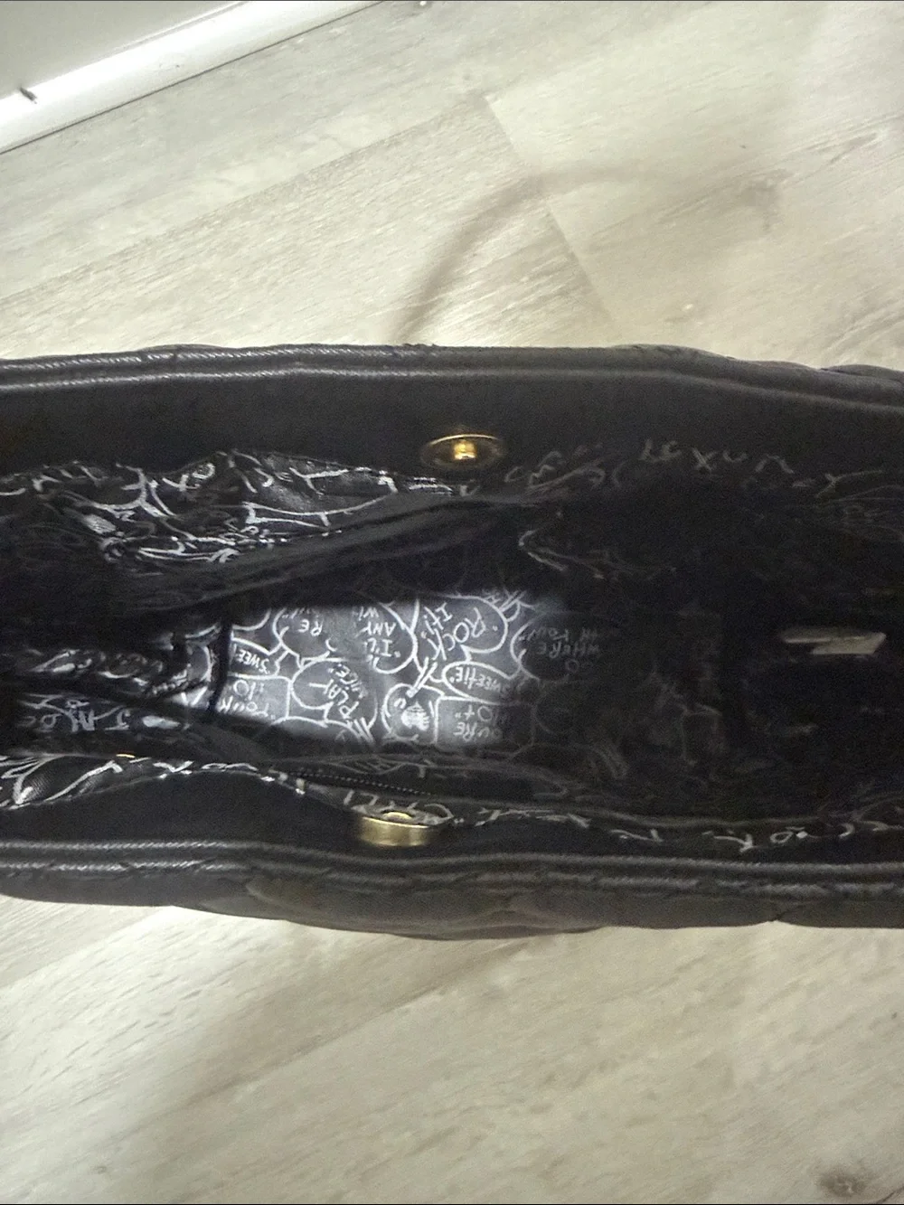 Betsey Johnson Black and Gold Quilted Heart Tote